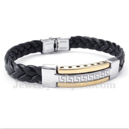 Bracciale Da Uomo In Titanio Con Motivo Greco A Meandro Dorato In Pelle