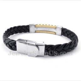Bracciale Da Uomo In Titanio Con Motivo Greco A Meandro Dorato In Pelle