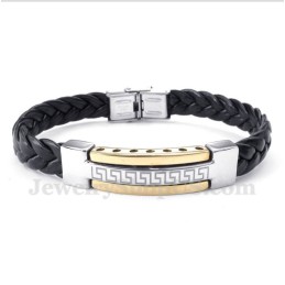 Bracciale Da Uomo In Titanio Con Motivo Greco A Meandro Dorato In Pelle