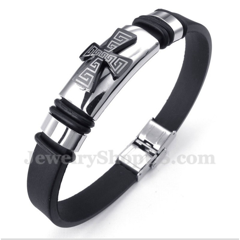 Bracciale In Gomma Con Motivo A Croce Greca In Titanio Da Uomo Bracciale In Gomma Con Motivo A Croce Greca In Titanio Da Uomo