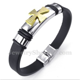 Bracciale Da Uomo In Titanio Con Motivo A Meandro Greco E Croce In Oro E Gomma