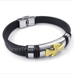 Bracciale Da Uomo In Titanio Con Motivo A Meandro Greco E Croce In Oro E Gomma