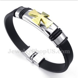 Bracciale Da Uomo In Titanio Con Motivo A Meandro Greco E Croce In Oro E Gomma