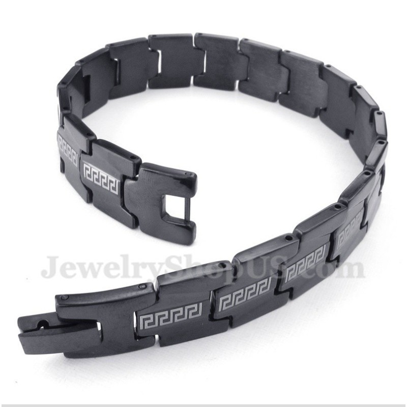 Bracciale Da Uomo In Titanio Con Motivo Greco A Meandro Nero Bracciale Da Uomo In Titanio Con Motivo Greco A Meandro Nero