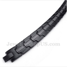 Bracciale Da Uomo In Titanio Con Motivo Greco A Meandro Nero
