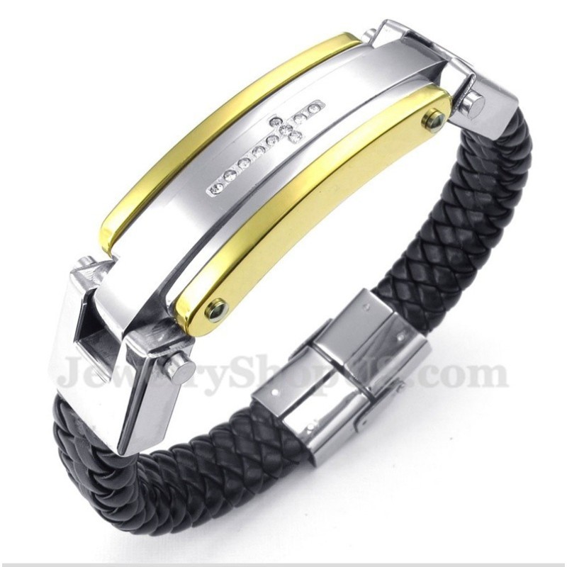 Bracciale Da Uomo In Pelle Con Croce Di Diamanti In Titanio Bracciale Da Uomo In Pelle Con Croce Di Diamanti In Titanio