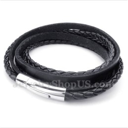 Bracciale In Pelle Di Titanio Nero Da Uomo