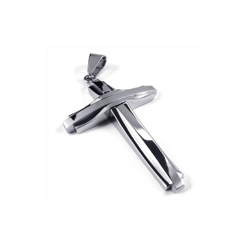 Ciondolo A Forma Di Croce In Titanio Con Motivo Ondulato (Argento) Ciondolo A Forma Di Croce In Titanio Con Motivo Ondulato (Argento)