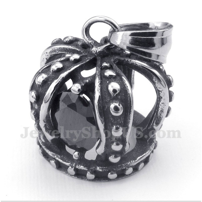 Ciondolo A Forma Di Corona In Cristallo Nero In Titanio Da Uomo Con Catena Gratuita Ciondolo A Forma Di Corona In Cristallo Nero In Titanio Da Uomo Con Catena Gratuita