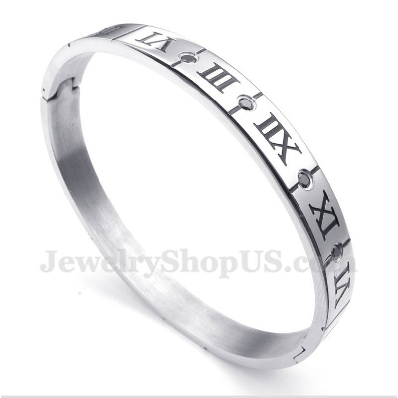Bracciale Da Uomo In Titanio Con Numeri Romani E Diamanti Bracciale Da Uomo In Titanio Con Numeri Romani E Diamanti