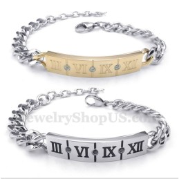Bracciale Da Coppia In Titanio Con Numeri Romani E Diamanti (Un Paio)