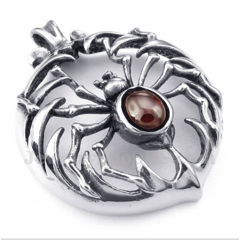 Ciondolo Da Uomo In Titanio Con Diamante Rosso A Forma Di Ragno E Catena Gratuita Ciondolo Da Uomo In Titanio Con Diamante Rosso A Forma Di Ragno E Catena Gratuita