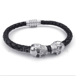 Bracciale In Pelle E Titanio Con Teschio Da Uomo