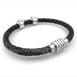 Bracciale In Pelle E Titanio Con Teschio Da Uomo