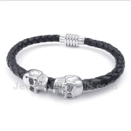 Bracciale In Pelle E Titanio Con Teschio Da Uomo