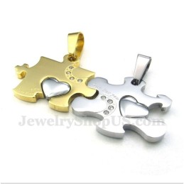 Ciondolo A Forma Di Puzzle In Titanio E Oro Per Coppia Con Catena Gratuita (Un Paio)