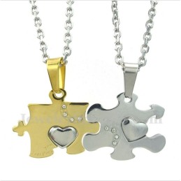 Ciondolo A Forma Di Puzzle In Titanio E Oro Per Coppia Con Catena Gratuita (Un Paio)