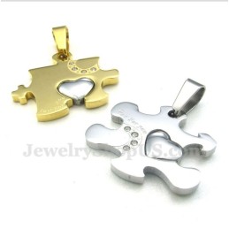 Ciondolo A Forma Di Puzzle In Titanio E Oro Per Coppia Con Catena Gratuita (Un Paio)
