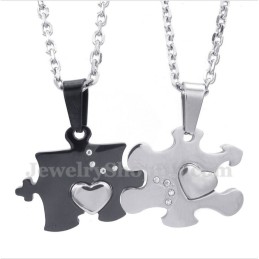 Ciondolo A Forma Di Puzzle In Titanio Nero Per Coppia Con Catena Gratuita (Un Paio)