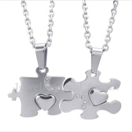 Ciondolo In Titanio A Forma Di Puzzle Per Coppia Con Catena Gratuita (Un Paio)
