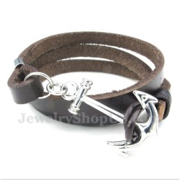 Bracciale Da Uomo In Titanio E Pelle Con Ancora