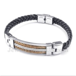 Bracciale Da Uomo In Pelle E Titanio Color Oro Rosa