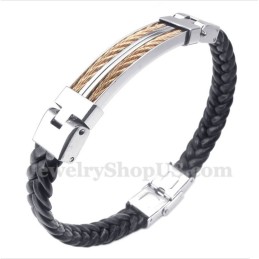 Bracciale Da Uomo In Pelle E Titanio Color Oro Rosa