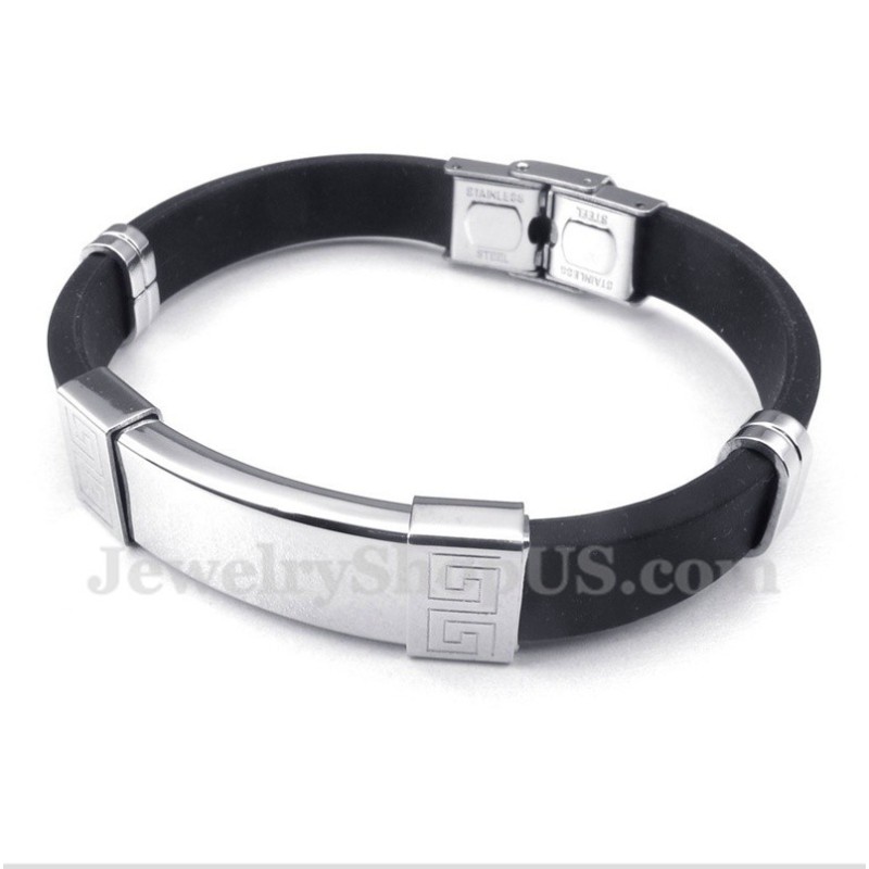 Bracciale Da Uomo In Titanio E Gomma Con Motivo A Meandro Greco Bracciale Da Uomo In Titanio E Gomma Con Motivo A Meandro Greco