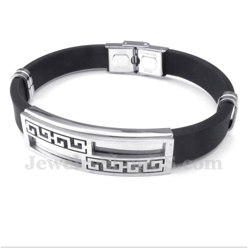 Bracciale Da Uomo In Titanio E Gomma Con Motivo A Meandro Greco Bracciale Da Uomo In Titanio E Gomma Con Motivo A Meandro Greco
