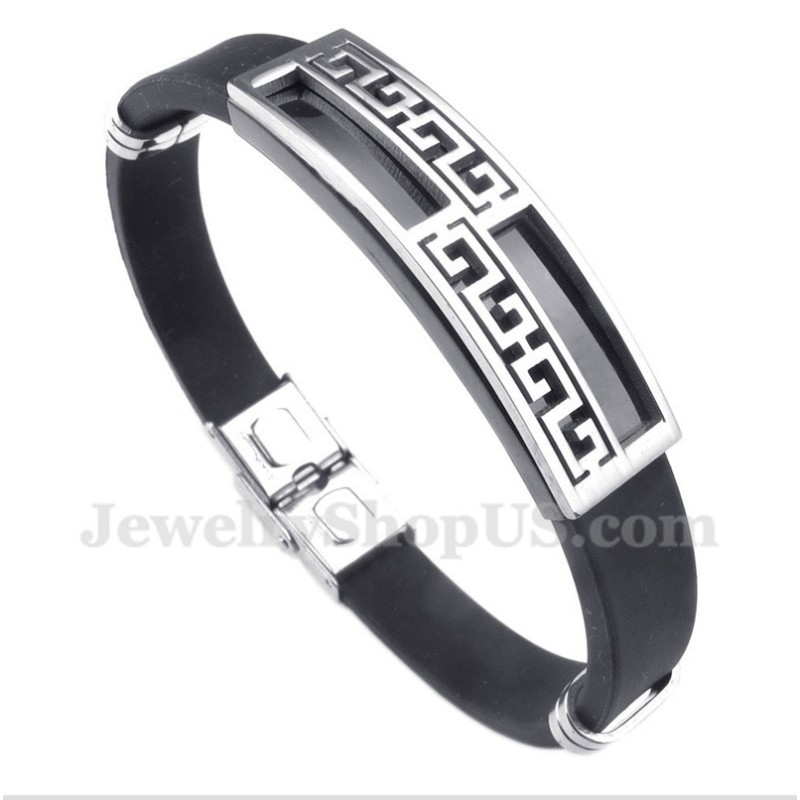 Bracciale Da Uomo In Titanio E Gomma Con Motivo A Meandro Greco Bracciale Da Uomo In Titanio E Gomma Con Motivo A Meandro Greco