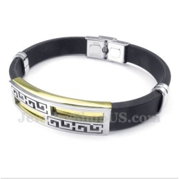 Bracciale Da Uomo In Titanio E Gomma Dorata Con Motivo A Meandro Greco