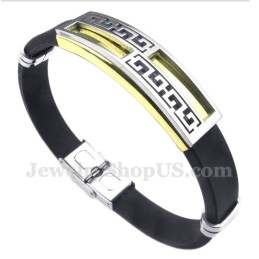 Bracciale Da Uomo In Titanio E Gomma Dorata Con Motivo A Meandro Greco