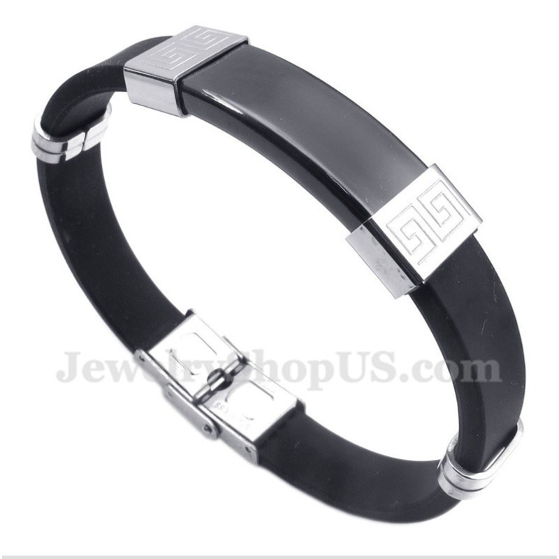 Bracciale Da Uomo In Titanio E Gomma Con Motivo A Meandro Greco Bracciale Da Uomo In Titanio E Gomma Con Motivo A Meandro Greco