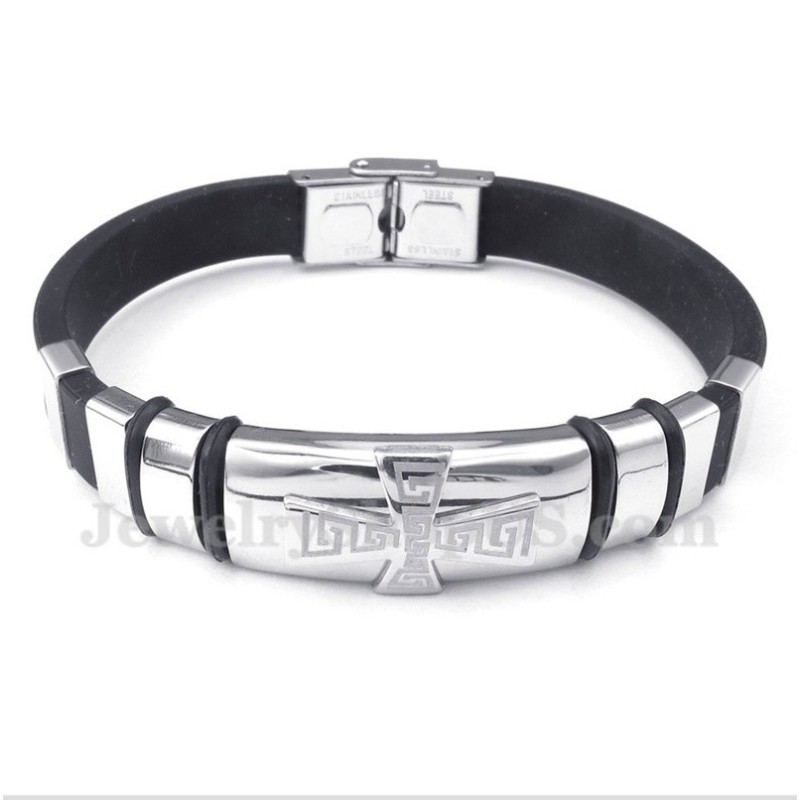 Bracciale Da Uomo In Titanio E Gomma Con Motivo A Meandro Greco Bracciale Da Uomo In Titanio E Gomma Con Motivo A Meandro Greco