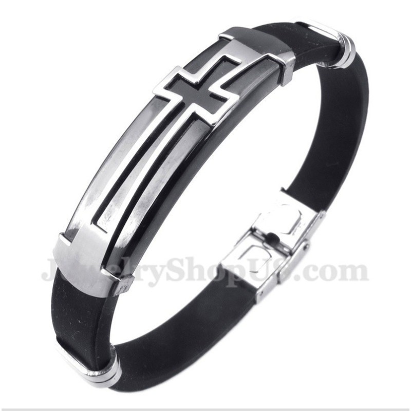 Bracciale Da Uomo Con Croce In Gomma E Titanio Bracciale Da Uomo Con Croce In Gomma E Titanio