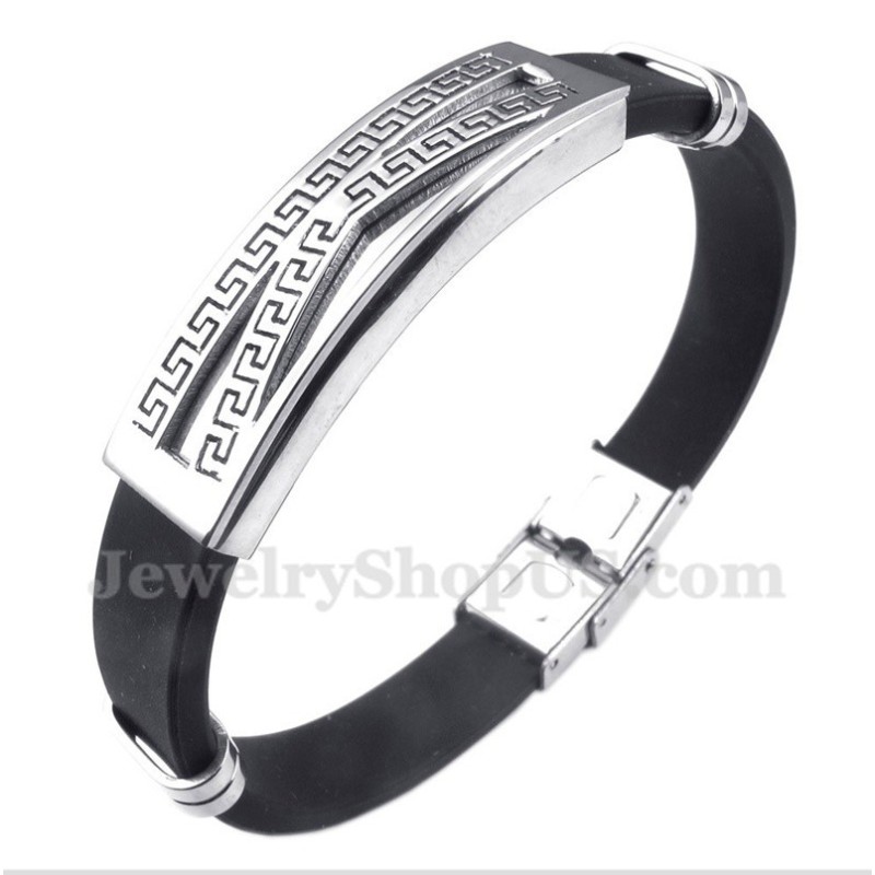 Bracciale Da Uomo In Titanio E Gomma Con Motivo A Meandro Greco Bracciale Da Uomo In Titanio E Gomma Con Motivo A Meandro Greco