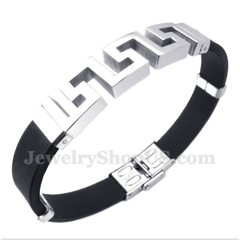 Bracciale Da Uomo In Titanio E Gomma Con Motivo A Meandro Greco Bracciale Da Uomo In Titanio E Gomma Con Motivo A Meandro Greco