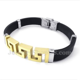 Bracciale Da Uomo In Titanio E Gomma Dorata Con Motivo A Meandro Greco