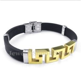 Bracciale Da Uomo In Titanio E Gomma Dorata Con Motivo A Meandro Greco