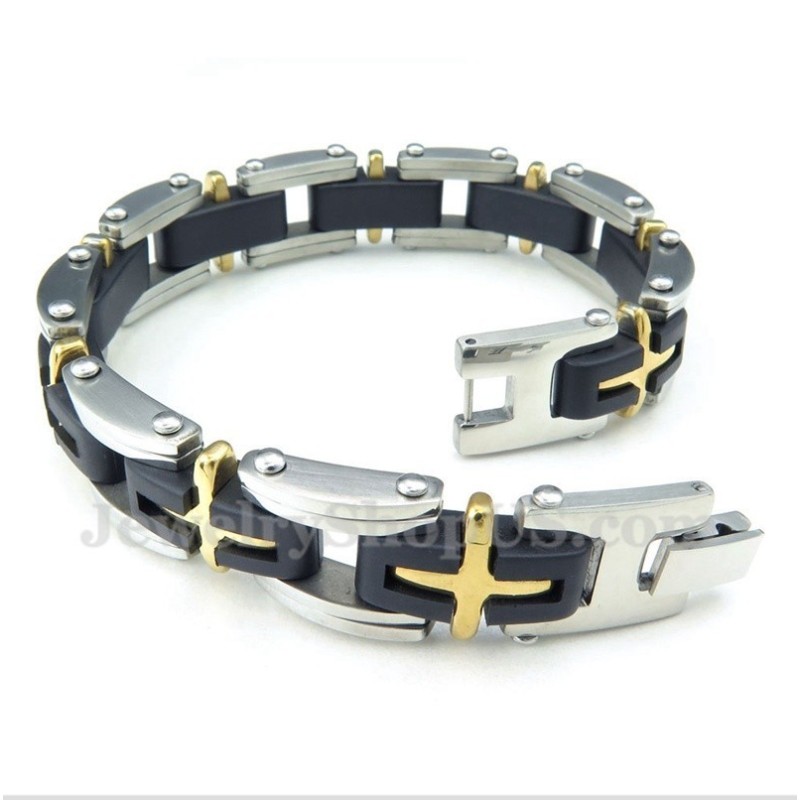 Bracciale Da Uomo In Titanio E Oro Con Croce Bracciale Da Uomo In Titanio E Oro Con Croce