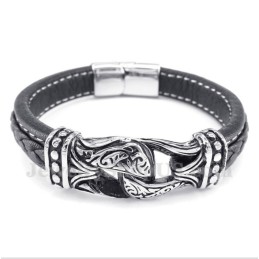 Bracciale In Pelle Di Titanio Nero Da Uomo