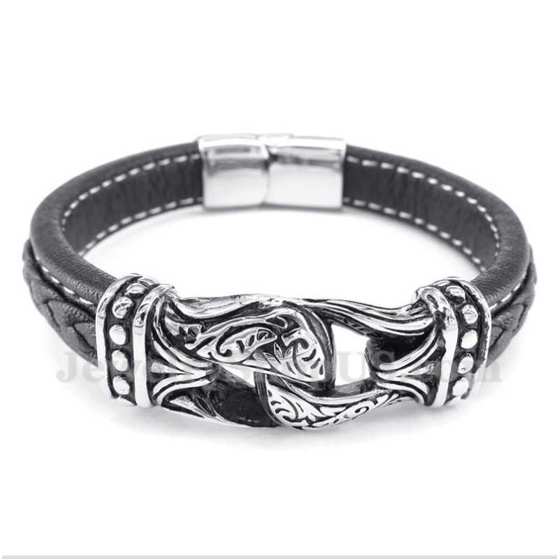 Bracciale In Pelle Di Titanio Nero Da Uomo Bracciale In Pelle Di Titanio Nero Da Uomo