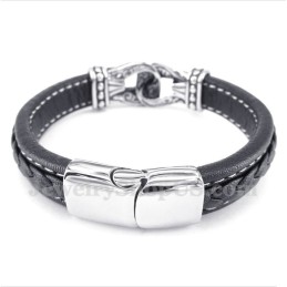Bracciale In Pelle Di Titanio Nero Da Uomo