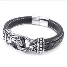 Bracciale In Pelle Di Titanio Nero Da Uomo