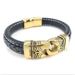 Bracciale Da Uomo In Pelle Placcata Oro E Titanio