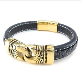 Bracciale Da Uomo In Pelle Placcata Oro E Titanio