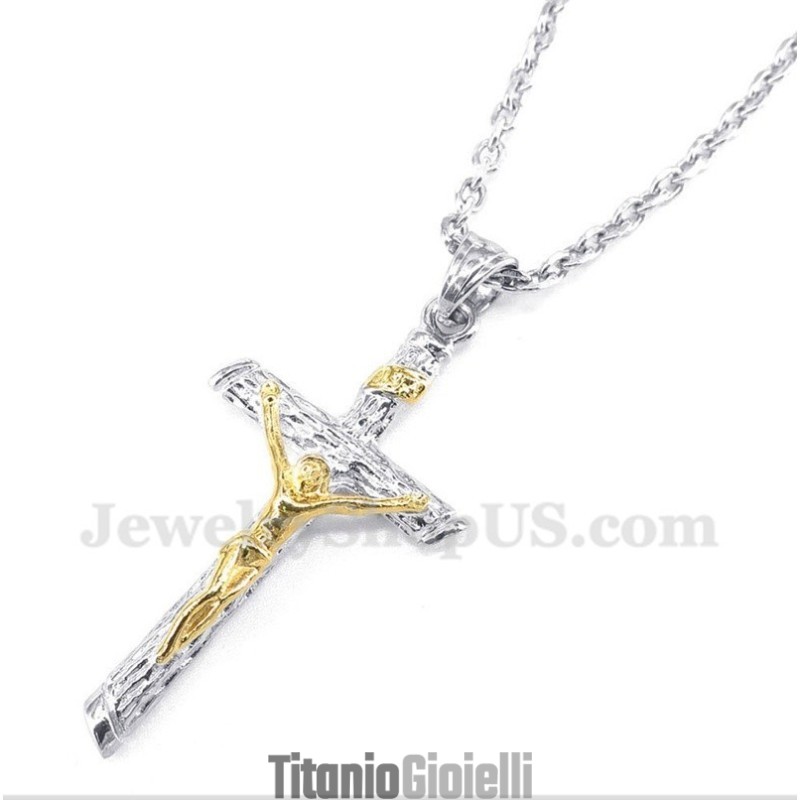 Ciondolo Da Uomo In Titanio E Oro Raffigurante Gesù Con Catena Gratuita