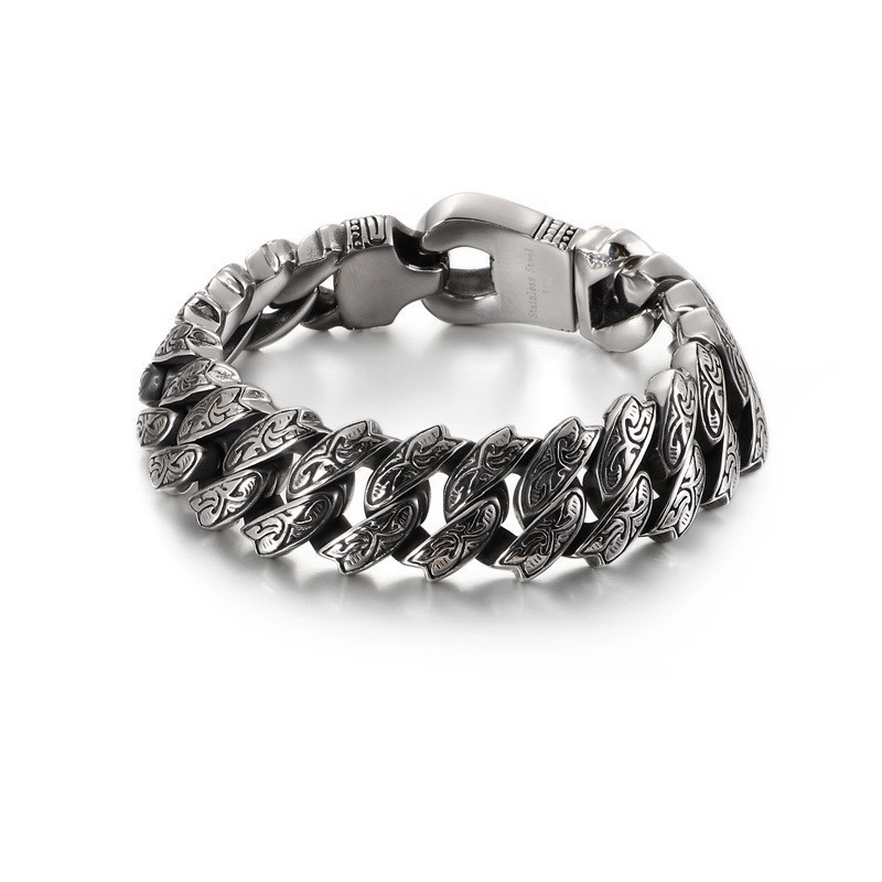 Bracciale In Titanio Floreale Retrò Con Personalità Cool Per Uomo Bracciale In Titanio Floreale Retrò Con Personalità Cool Per Uomo