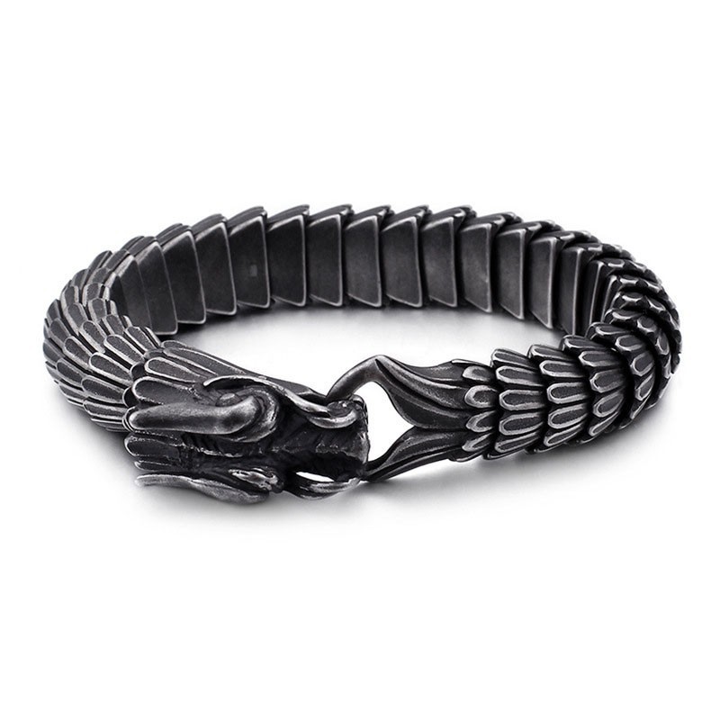 Bracciale Da Uomo In Titanio Con Motivo A Scaglie Di Drago Vintage Bracciale Da Uomo In Titanio Con Motivo A Scaglie Di Drago Vintage