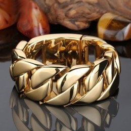 Nuovo Bracciale Da Uomo In Titanio Placcato Oro